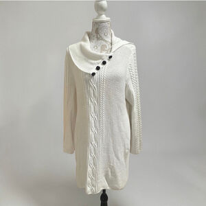 Jeanne Pierre Woman Ivory Cotton Cable Knit Shawl Collar Cardigan Sweater 1X